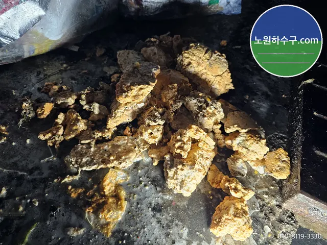 노랗게 굳은 기름 덩어리를 가까이서 본 모습